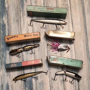Lot of Vintage Fishing Lures - Bomber, Rapala, Heddon, Whopper Stopper - w/ Boxe
